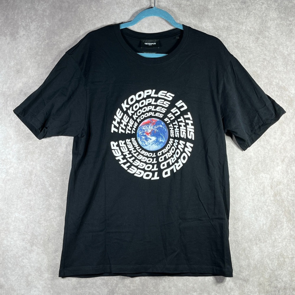 The Kooples Paris T Shirt Mens Large Black Graphic Earth World Cotton Tee Preppy